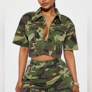 You Lost Me Camo Cargo Top - Olive/combo